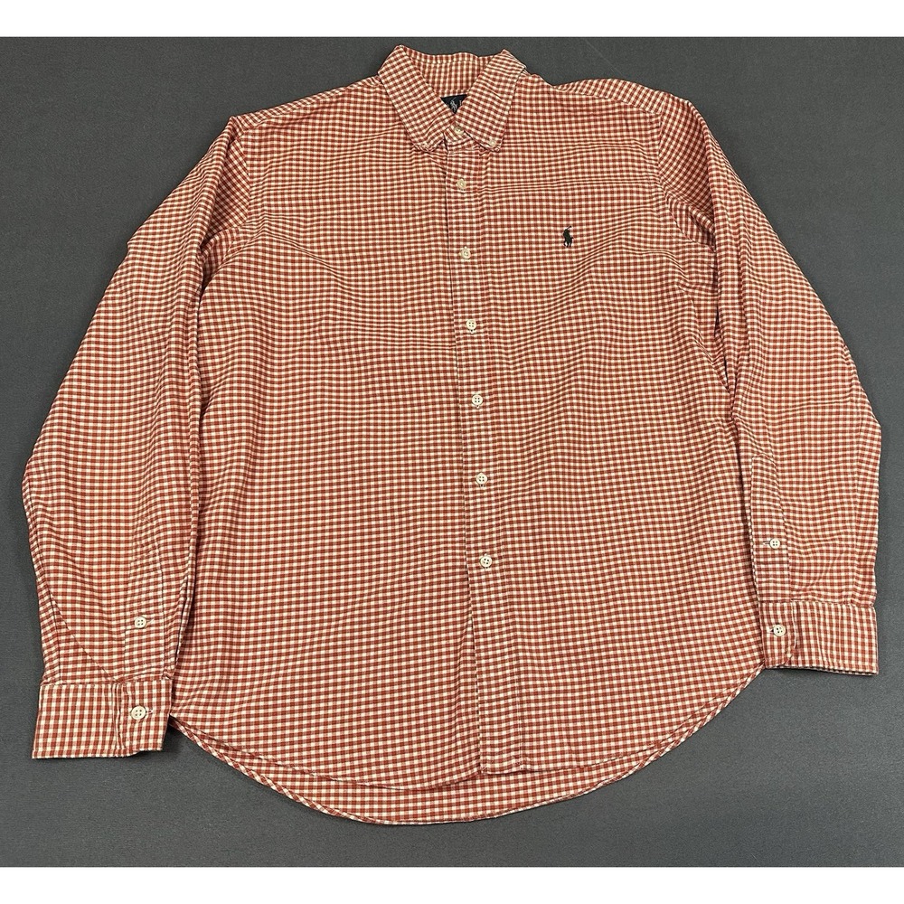 Vintage Ralph Lauren Shirt Mens Size Large Long Sleeve Custom Fit Red Check